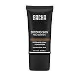 Second Skin Liquid Foundation by Sacha Cosmetics, Best Liquid Face Makeup to give Flawless Looking Skin, Medium Coverage, for All Skin Types, 1 oz, Cocoa Beige