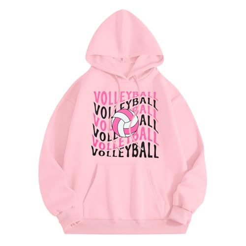 MNLYBABY Volleyball Mom Hoodie Women Volleyball Game Day Sweatshirt Long Sleeve Crew Neck Pullover Tops Pink
