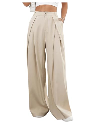 Floerns Women's Elegant Wide Leg Tapered Suit Pants Office Pleated Trousers