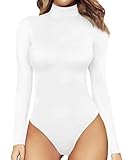 MANGOPOP Women's Mock Turtle Neck Long Sleeve Tops Bodysuit Jumpsuit (A Long Sleeve White, Medium)
