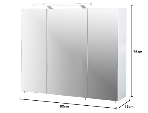 Schildmeyer Spiegelschrank 132250, melaminharzbeschichtete Spanplatte, weiß, 90 x 16 x 75 cm