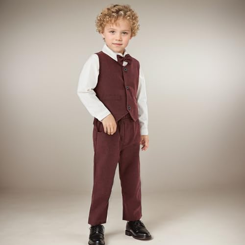 Image of Volunboy Toddler Suit Boys Formal Wedding Guest Dress Outfit | graduation dress clothes, gentleman ring bearer bowtie outfit, back-to-school pants set, birthday photoshoot dressy outfit