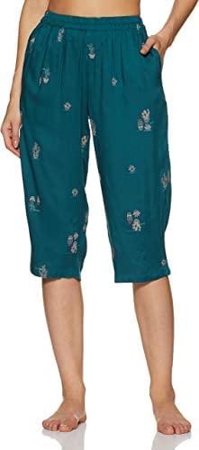 Image of Longies Women's Rayon Pyjama Night Suit Regular Capri Set ((LGRCSSY005 Blue Medium) M)