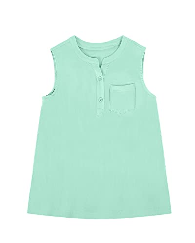 Batermoon Girls Tank Top Summer Cute Sleeveless T Shirt For Teen Henley Ribbed Button Casual Tee Blouse For 9-10 Years Mint Green #TOP4