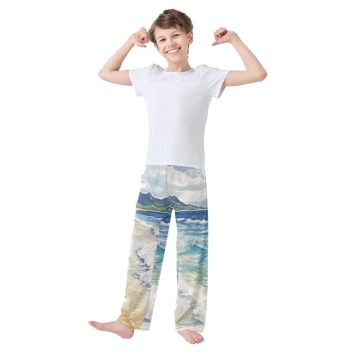 Boys' Pants Beach Waves Painting Long Bottoms Jogger Pants Elastic Waist Trousers with Pockets S-XL2