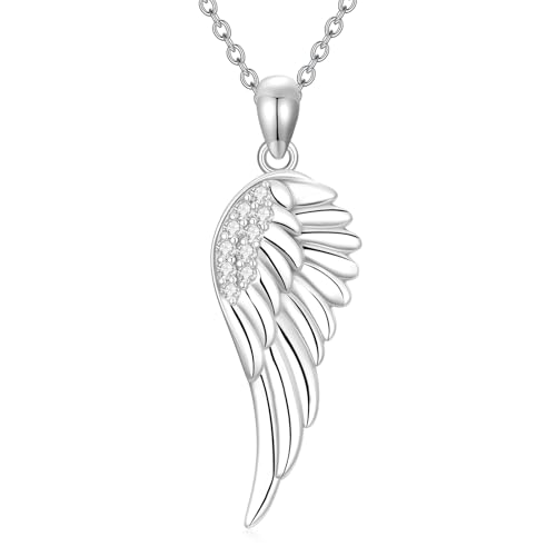 AHTAMOS Angel Wing Necklace 925 Sterling Silver Guardian Angel Necklace Wing Diamond Pendant 18+2", Charm Angel Jewelry for Women Style 4