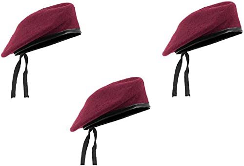 Army Style Cap, Rajputana Cap, Classic European Hat, Woolen Beret Cap, Che Guevara Cap Maroon Pack of 3