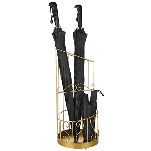 Mygift Vintage Brass Metal Umbrella Holder Stand With 2 Sections And Scrollwork Design, Long And Short Umbrellas Storage Rack #TOP29