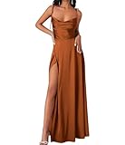 Abito da damigella d'onore da donna, in raso, con spacco alto, abito da ballo, plissettato, abito da cocktail taglie forti, Siena, 62 Più