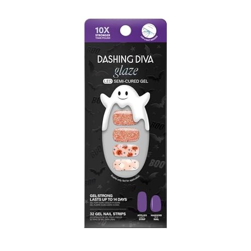 Dashing Diva Glaze Nail Strip Set - Happy Haunting - Long Lasting, Chip Resistant, Semi-Cured Gel Nail Strips - Halloween Gel Set - 4-Piece Manicure Kit with 32 Strips