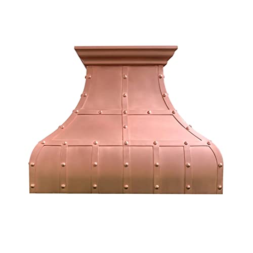 SINDA Island Mount Copper Range Hood Light Hammered-Natural Copper 30"W x 30"H, Natural Beautiful Copper Kitchen Hood, Handcrafted by Skilled Artisan, Comes with High Air Flow Motor Fan, H13TRLNI3030