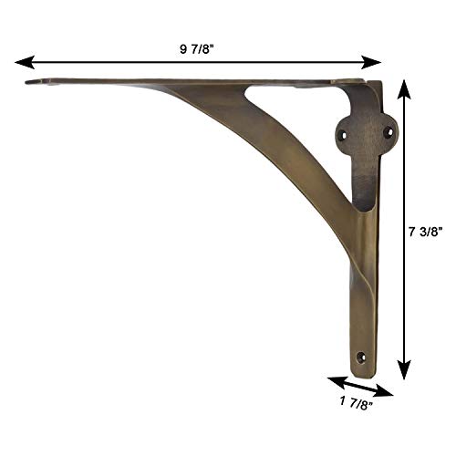 [Set Of 2] Shelf Brackets For 8", 10", 12" Shelves - Antique Brass Finish - 9.88" X 7.38" - Heavy Duty Brass Shelf Bracket - L Brackets For Wall Shelves - Easy To Install - Hardware Included #TOP2