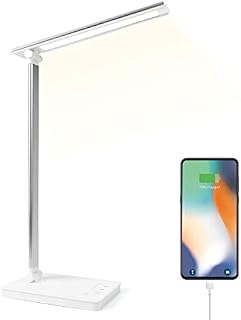 Desk Lamp, Eye Caring LED Desk Lamp, Dimmable Desk Light, 10 Brightness Levels x 5 Colour Modes, Touch Control Daylight Lamp 45 Min Auto Timer, Reading Mode for Study, Home,Office,Bedroom,Reading,Work