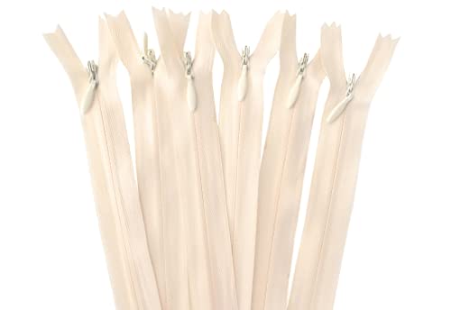 16 Inch Nylon Invisible Zippers for Pillow, Dresses, Skirts, Pants, Tailor, Sewer, Sewing Craft (Off White, 5pcs, 16 inch)