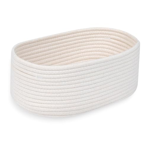 CharmBurst Petit panier à linge rond blanc, panier de rangement tressé à la main en coton, organisateur pour table à langer, panier à jouets, panier cadeau