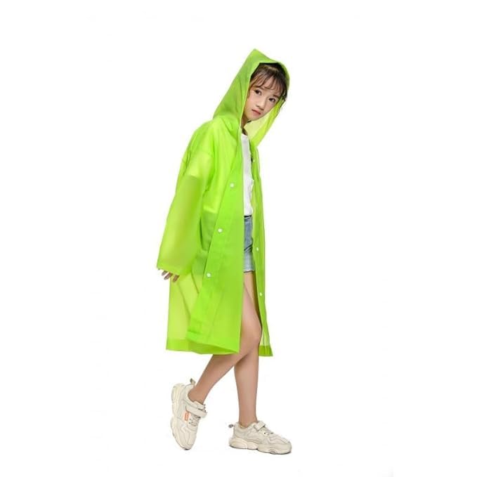 VINSON Kids Plain Hooded Raincoat with School Bag & Side Pocket| Rain Fighter I Rain Coat for Boy's I Girl's with Carrying Pouch (Universal, Green) (9-10 Years)