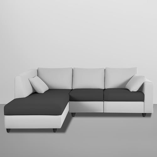 Image of Florian LHS 4 Seater L Shape Sofa Set for Living Room (Black Grey Fabric) Premium Fabric Sofa