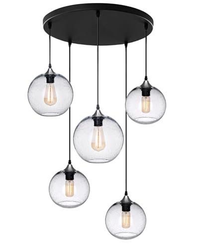 ARIAMOTION Glass Chandelier 5-Lights Pendant Lights Modern Rustic Seeded Bubbles