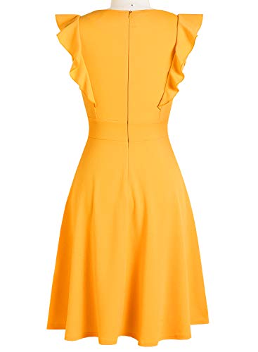 Image of YATHON Women's Vintage Ruffle Sleeve Floral A Line Cocktail Party Dresses