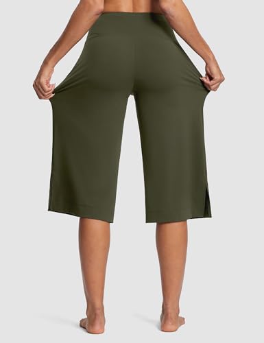Image of ISEEGZ 15 inch /18 inch /21 inch Capri Pants for Women High Waist Wide Leg Yoga Capris with Pockets Stretchy Loose Fit Casual Workout