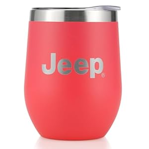 Jeep Insulated Wine Tumbler 12 oz – Double Wall Stainless Steel Thermal Tumbler with Copper Vacuum Insulation, Push-On Lid (Red)