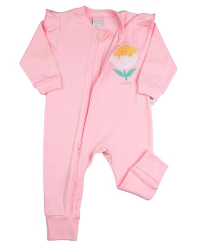 Macacao Bebe Suedine Menina Ziper Estampado e Liso Kit Macacão Suedine Algodao Bolinhas e Flor 2 Pc