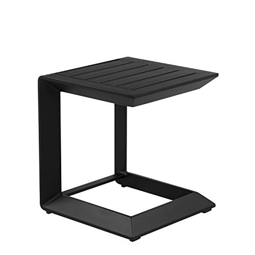 Benjara Kili Mesa lateral de 50 cm, design geométrico, moldura de alumínio preto