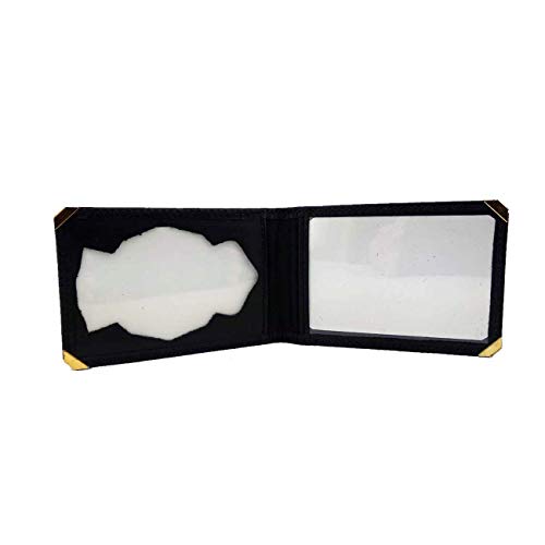 Piel Cabrera Cartera Porta Placa para Policia Nacional España con Esquinas Metálicas