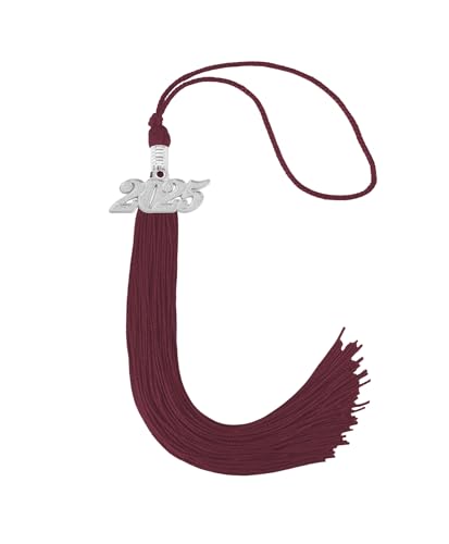 Image of Graduation Single Color Tassel with Date Drop 2025(Maroon Tassel,Silver Charm)