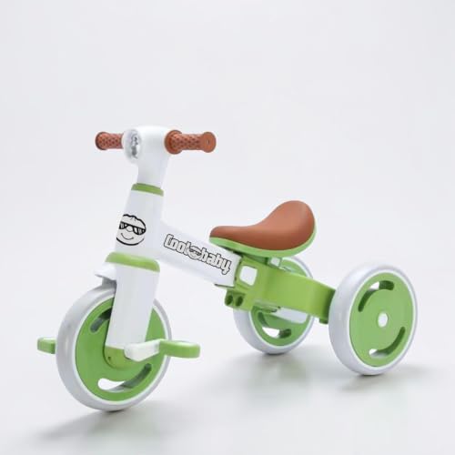 Image of 3-in-1 Toddler Tricycle | Slide, Pedal & Balance Bike for Kids | Leather Seat, Silent Wheels & Sturdy Frame | Ideal for 10 Months to 3 Years (Green)