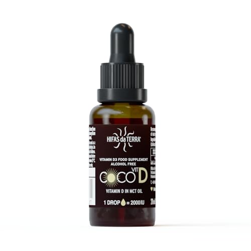 HIFAS DA TERRA - CocoVit D Vitamina D - Suplemento de Vitamina D3 en Aceite MCT de Coco, 2000 UI por gota - Apoyo al Sistema Inmunitario, Estado de Ánimo y Mantenimiento de los Huesos - 20 ml