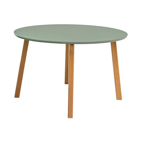 POSNORD Table Basse Ronde Vert Olive 80 cm – Plateau en MDF avec Pieds en Bois de Hêtre, Design Scandinave Élégant et Compact Idéale pour Salon