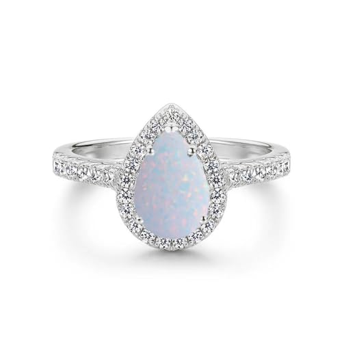 Opal Engagement Rings for Women, 1.0 Carat Center Pear/Heart/Oval/Round/Halo Cut Opal Engagement Ring Moissanite Rings Wedding Rings Promise Ring for Her 10K 14K 18K Solid Gold Platinum Plated Silver