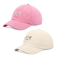kodinsiivous 2 Paar Baby Kinder Baseball Cap, Verstellbar Sonnenhut Baby Kappe für 2–6 Jahre Junge Mädchen, Snapback Baumwolle Baseballmütze with Bärenmuster Kleinkind Sonnenhut