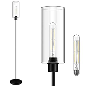 BoostArea Floor Lamp With Glass Lampshade, 4W Bulb Included – Modern Standing Pole Lamp for Living Room, Bedroom, Office, Kids Room, Reading