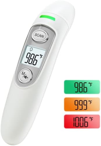 Forehead Thermometer for Adults, No-Touch Infrared Thermometer for Fever with LCD Display and Memory Function, Ideal for Family Use (Pure White)