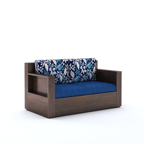 Image of Sheesham Wood 2 Seater Sofa Set with Cushion for Living Room Home Hall Wooden Sofa for Hotel Office (Walnut Finish)