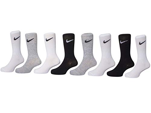 Nike Toddler/Little Boy's Lightweight Sport Crew Socks 8-Pairs Grey Fits 10C-3Y