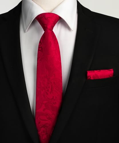 Image of HISDERN Men Floral Ties Woven Classic 3.4 inch Necktie Set Formal Tie Pocket Square for Wedding with Handkerchief Gift Box