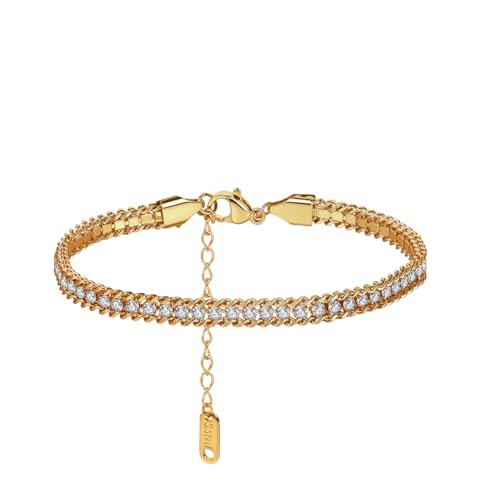 Bellitia Jewelry Pulsera de Acero Inoxidable para Mujer con circonita Brillante, Pulsera chapada en Oro Ajustable joyería Regalo
