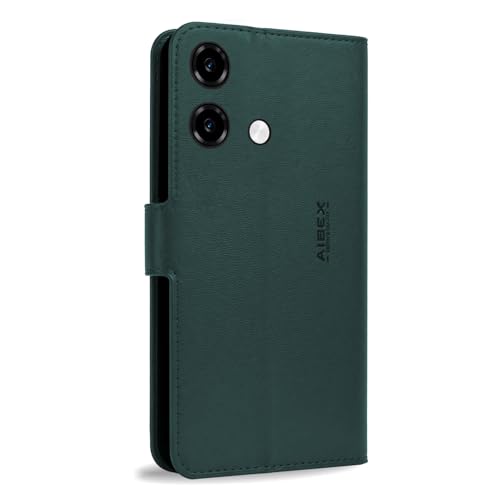 Image of AIBEX Compatible for HMD Vibe 2 5G Flip Cover Leather Finish | Inside TPU with Card Pockets | Wallet Stand | Complete Protection Flip Case Green