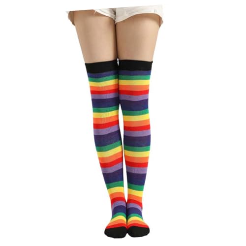 Gatuida 2 piezas Calcetines y Guantes Largos Coloridos con Rayas Cálidos Antideslizantes para Mujer y Niña Fiesta Disfraces