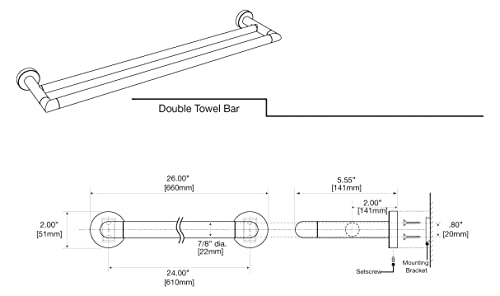 Image of Gatco 4634MX Glam Double Towel Bar, Matte Black, 24 Inch, Double Bar