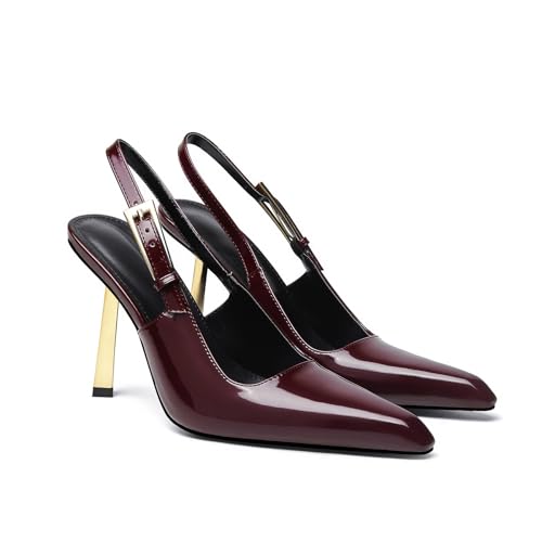 Slingback Heels for Women Pointed Toe Stiletto High Heels Pumps Metal Ankle Strap Slip-on Sandals Leather Dress Wedding Work Banquet Pumps Shoes 5
