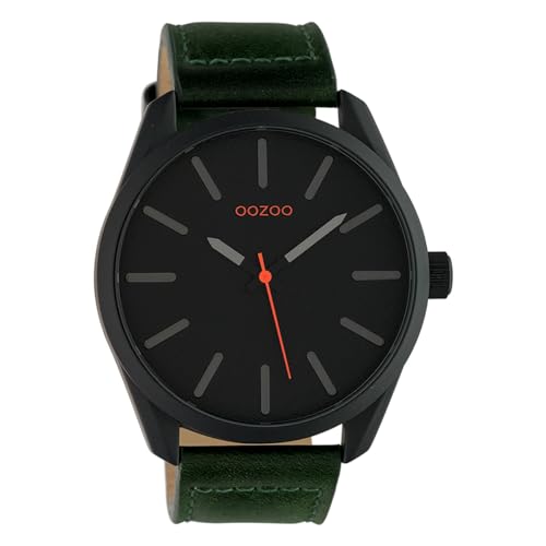 Oozoo Herrenuhr Classic mit Lederband 46 MM Schwarz/Dunkelgrün C10322