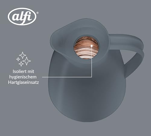 alfi ECO 1,0l, dunkelgrau, Isolierkanne mit hygienischem Hartglaseinsatz aus Kunststoff, Drehverschluss mit bequemer Drucktaste, Ausgießen mit einer Hand, ideal als Kaffeekanne, Teekanne, BPA-frei