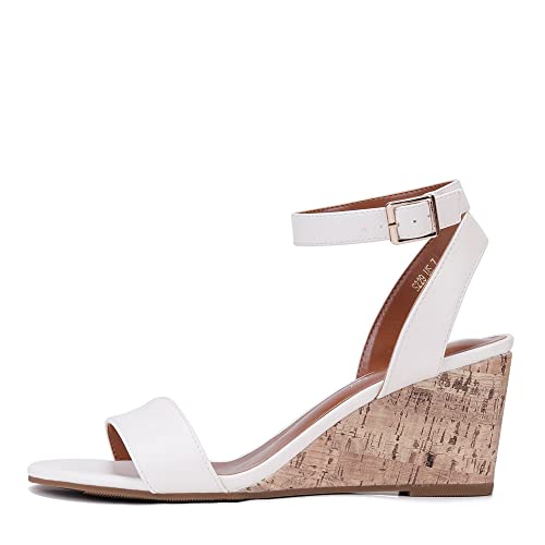 Monrovia Women's White Wedge Sandals Open Toe Ankle Strap Casual Summer Dressy Sandals White Size 6 Us #TOP4