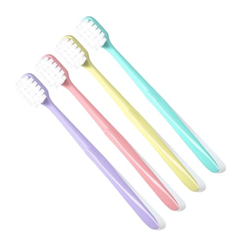 PAMINGONO 4 piezas Cepillos de Dientes para Adultos con Cabezal y Cerdas Suaves Tipo Mango Ergonómico Resistente y Limpieza Profunda y Cómoda para Esmalte y Encías Sensibles Colores Pastel