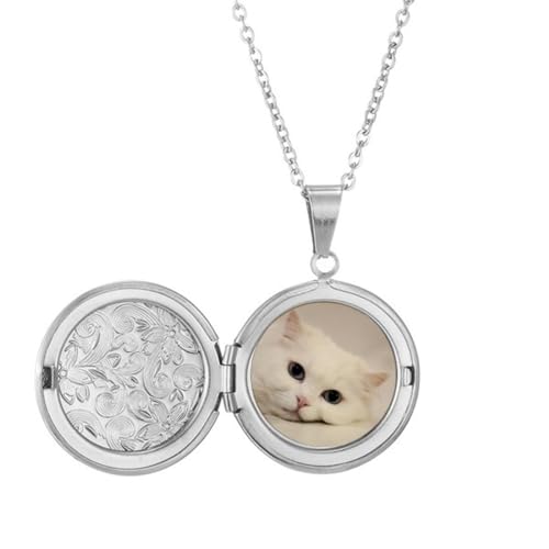 Collier médaillon chat blanc anti-allergie pour peaux sensibles