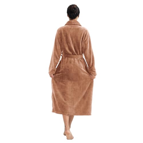 Image of RONGTAI Womens Bathrobe Ladies Fleece Plush Warm Long Robes Fleece Nightgown Sleepwear